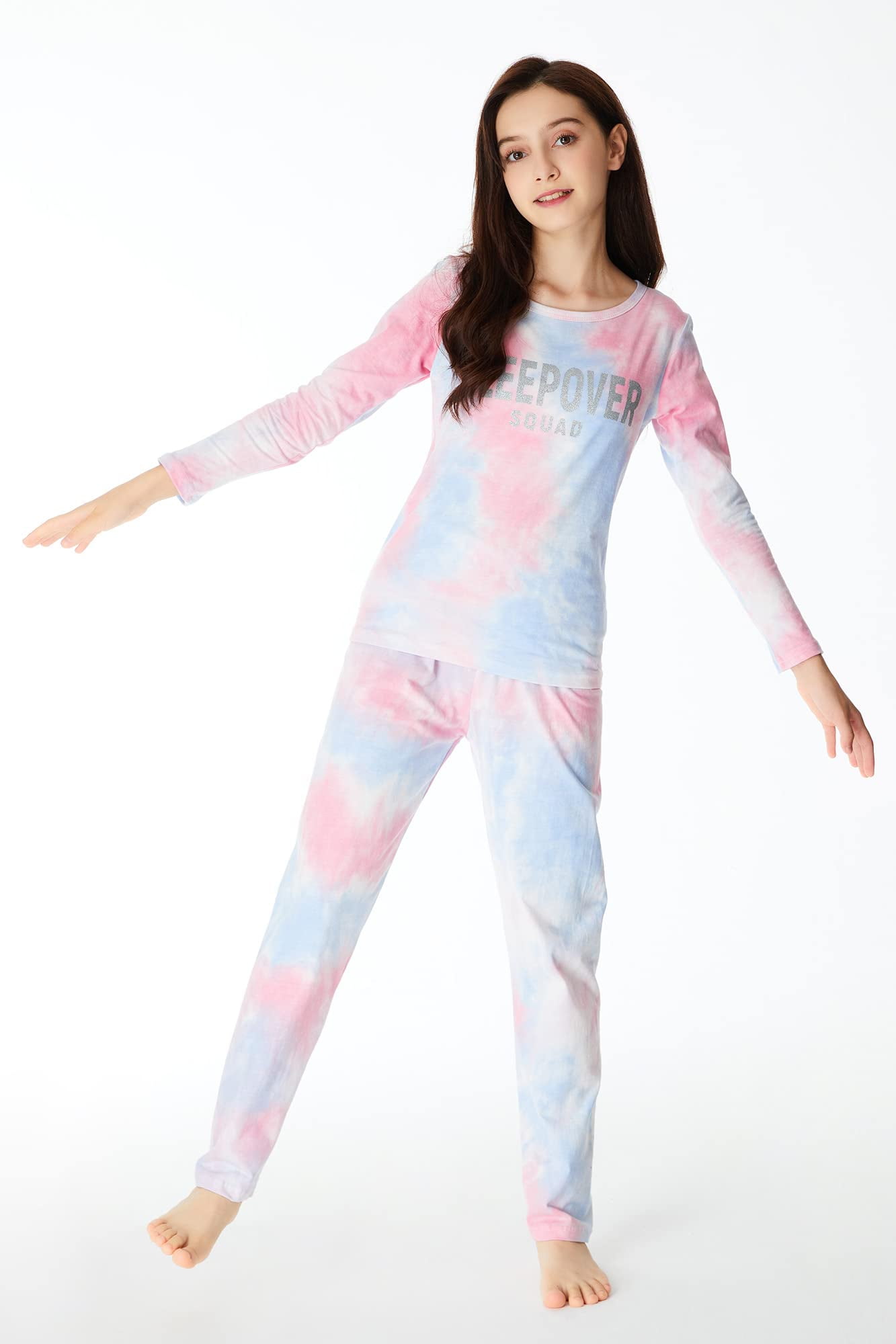 Beezizac Girls Sleepover Matching Pajamas Size 14-100% Cotton Long Sleeve Tween Kids Jammies Set PJS