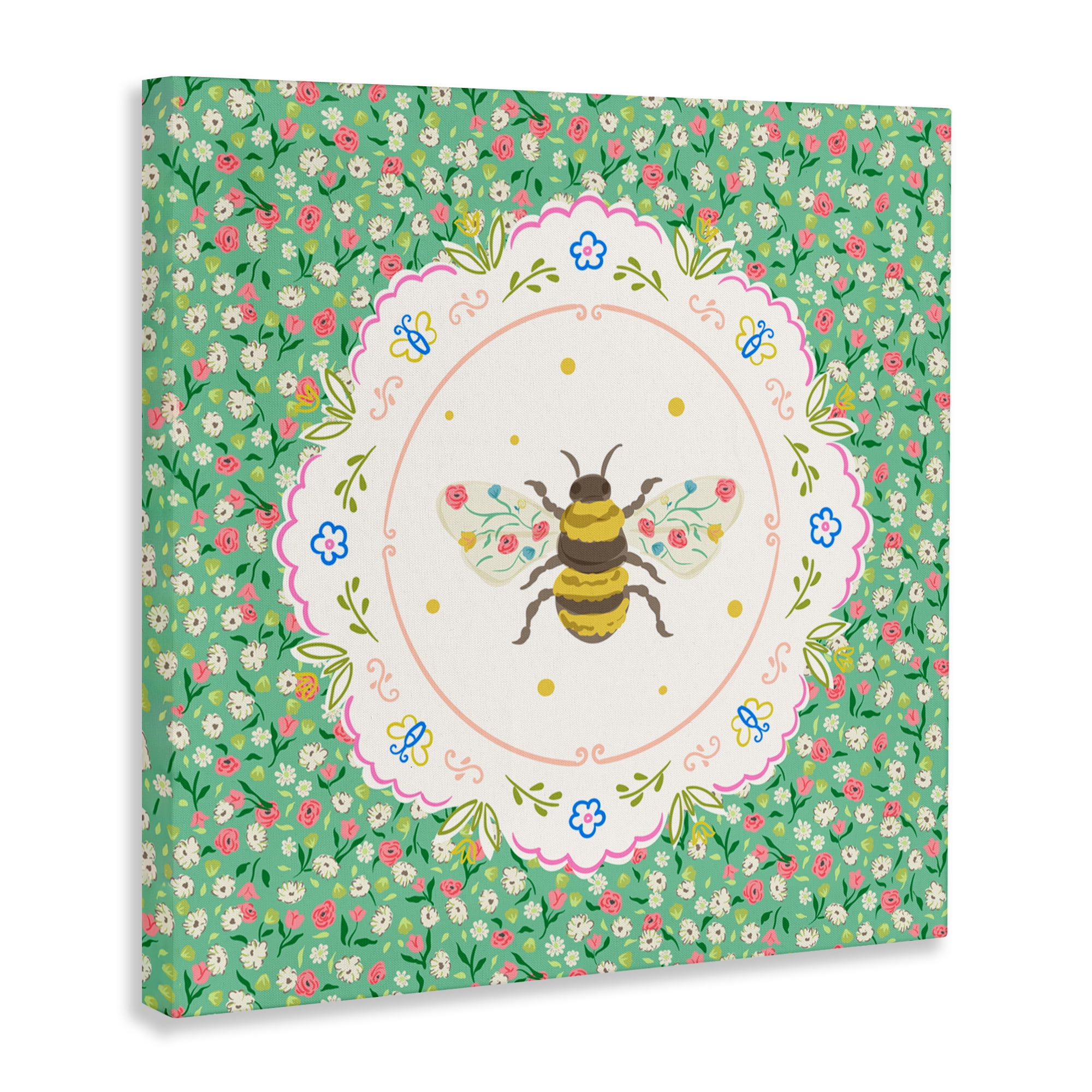 Spring Bee Delicate Florals Canvas Wall Art, design by Angela Steahling