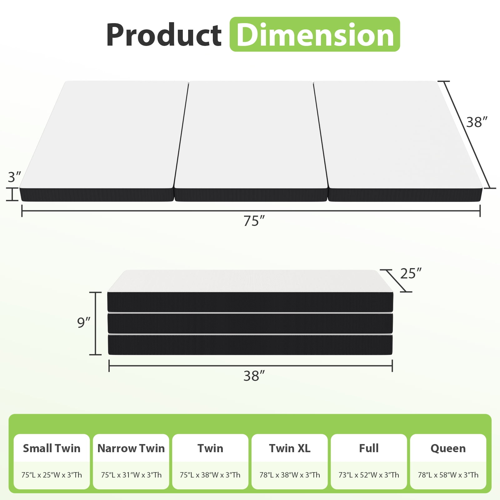 CL.HPAHKL Tri-Folding Mattress 3 inch Twin Memory Foam Mattress, Foldable Mattress with Washable Cover, Portable Mattress for Guest Bed, Camping, Yoga, RV Travel