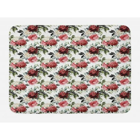 Shabby Chic Bath Mat Floral Flower Roses Buds With Leaves And