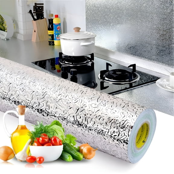 CCOCC 2026 New Kitchen Backsplash Wallpaper Peel and Stick Aluminum Foil Contact Paper Self Adhesive Oil-Proof Heat Resistant Wall Sticker for Countertop Drawer Liner Shelf Liner 1 Roll Silver