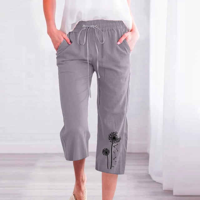 ICHUANYI Clearance Fashion Womens Casual Printing Elastic Loose Pants Straight Wide Leg Trousers With Pocket(Gray, XL) ICHUANYI WER2023081115423