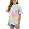 thumbnail image 3 of Girls Oversized Tie Dye Tshirts Summer Half Sleeve T Shirts Loose Graphic Tees Long Tunic Tops to Wear with Leggings Multicolor， 6 Years, 3 of 7