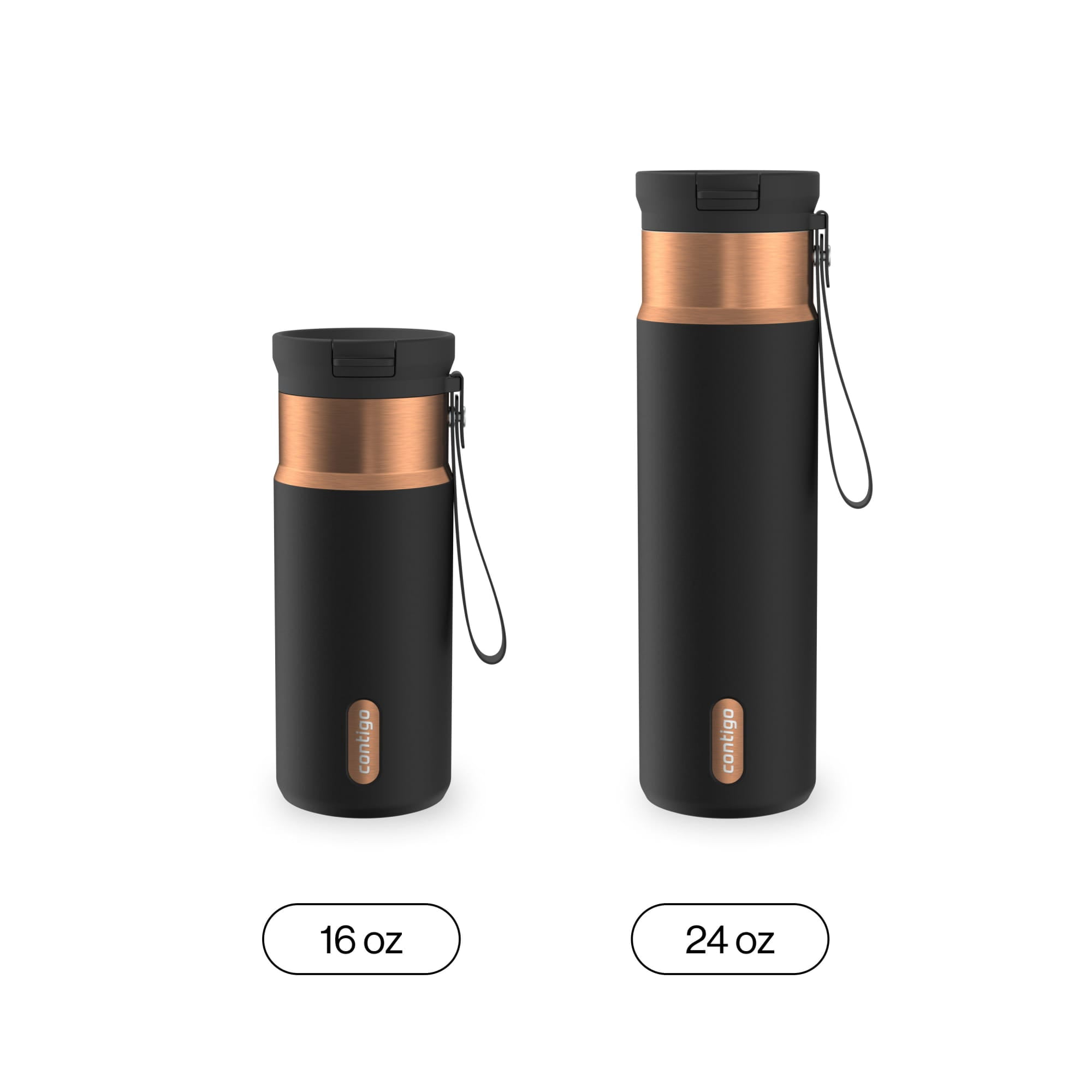 Contigo 24 oz SnapSeal Leak-Proof Stainless Steel Water Bottle – Keeps Drinks Hot & Cold, Reusable Straw, Spill-Proof for Bags, Carry Strap, Black/Bronze