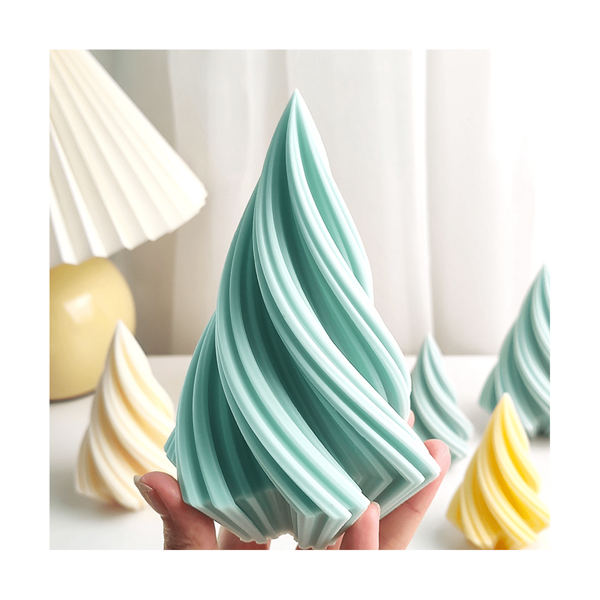 Rotating Cone Candle Mold Wave Stripe Aromatherapy Candle Silicone Mould DIY Curved Columnar Plaster Resin (L)