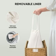 edx Laundry Basket with Lid, 90 L Hand-Woven PP Rattan Laundry Basket with Handle, Foldable, Removable Liner, Natural