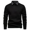 thumbnail image 2 of Men's Fake Two-Piece Patchwork Knitted Sweater - Casual Warm Lapel Shirt-Style Pullover, Black XL, 2 of 7