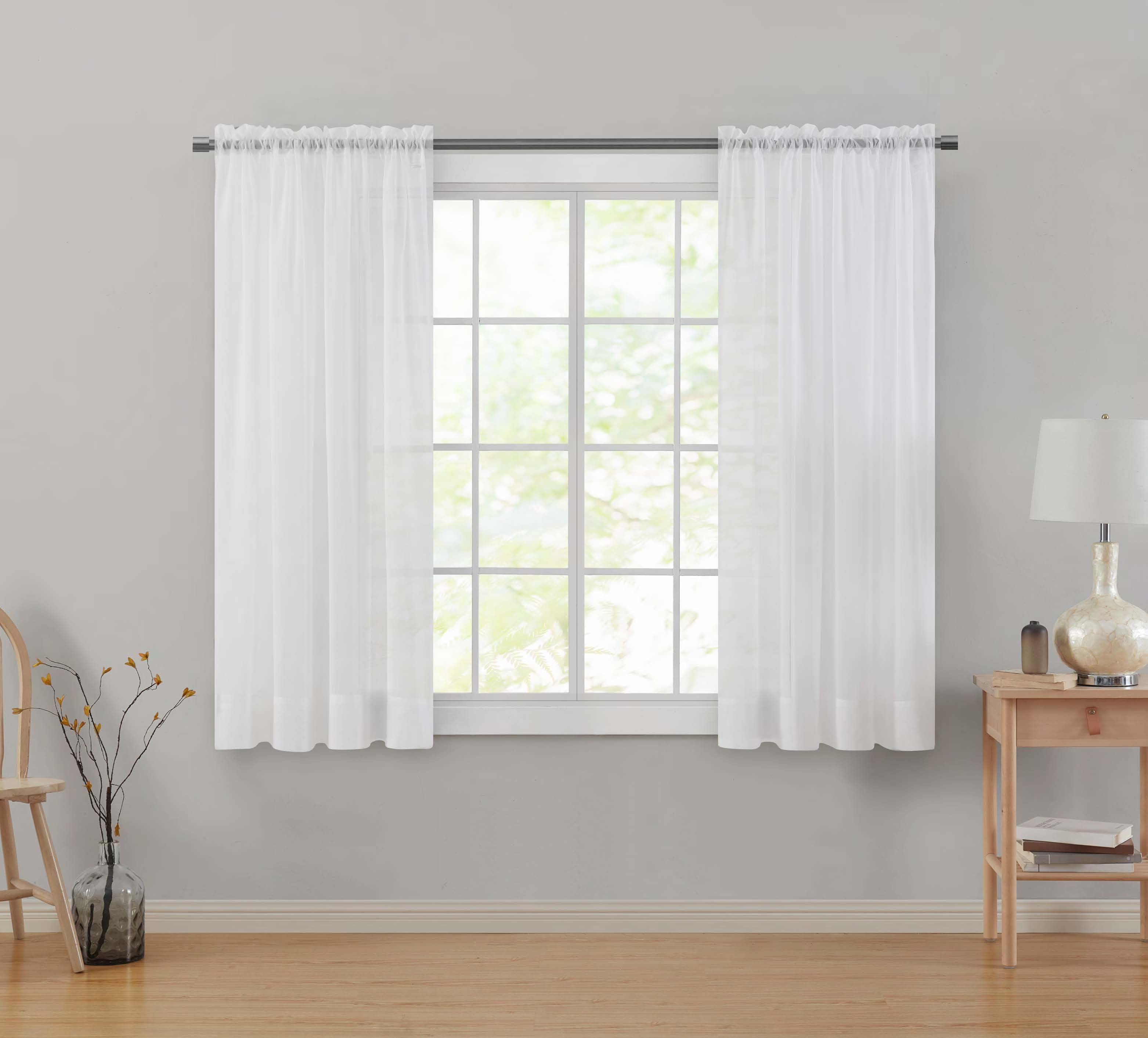 (2 pack) Mainstays Marjorie Sheer Voile Curtain, Single Panel, White, 59" W x 63" L