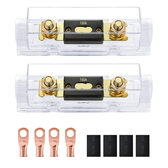 Nilight 2PCS 150A ANL Fuse Holder with ANL Fuses Electrical Protected Insulating Cover 5/16" Copper Lugs for 0 2 4 AWG Cables Used for car Audio Amplifier High Current Applications