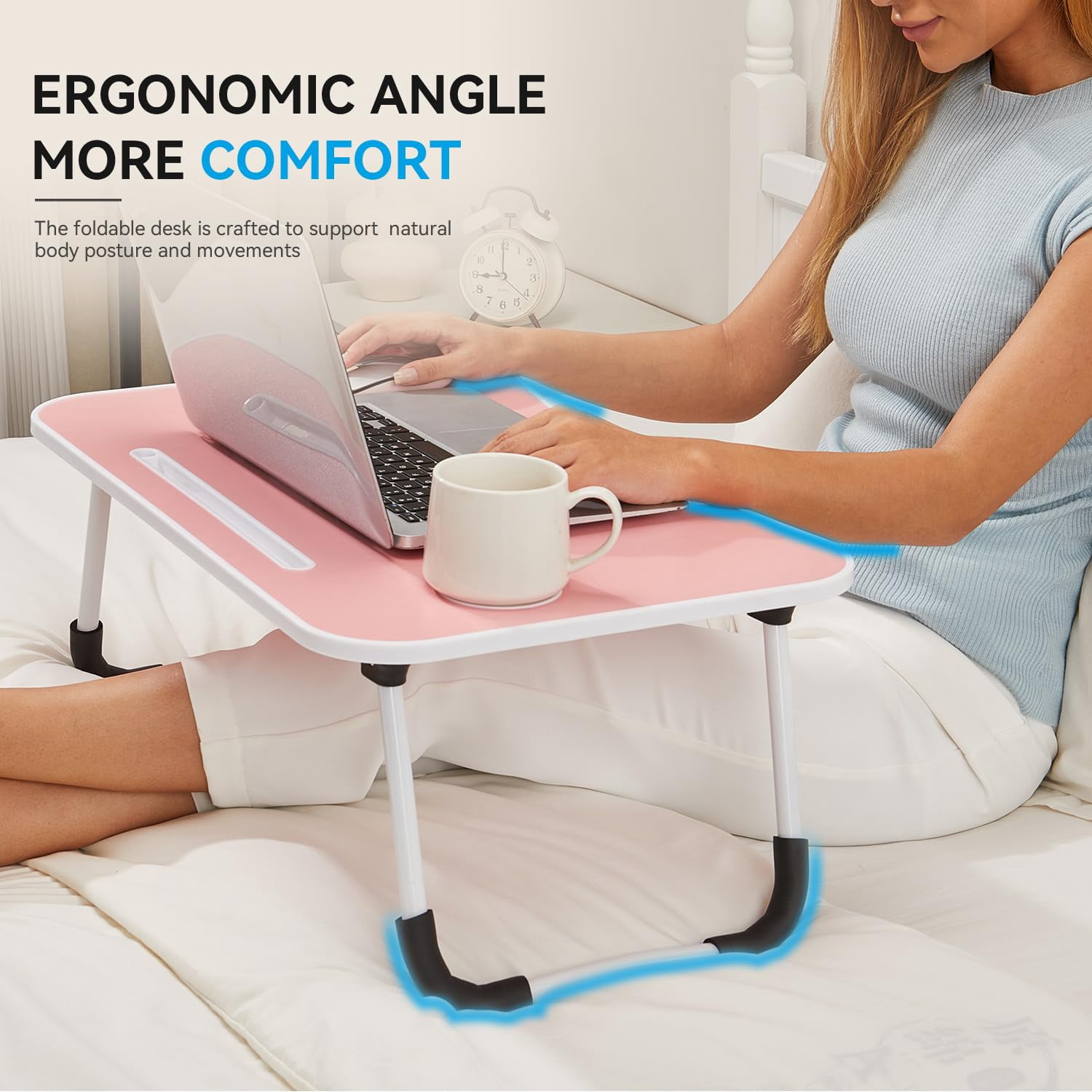Folding Lap Desk  23 Inch Portable Wood Blue Laptop Bed With Cup Holder For Working Reading Writing Eating Watching Movies Sofa Couch Floor -new008 Pink