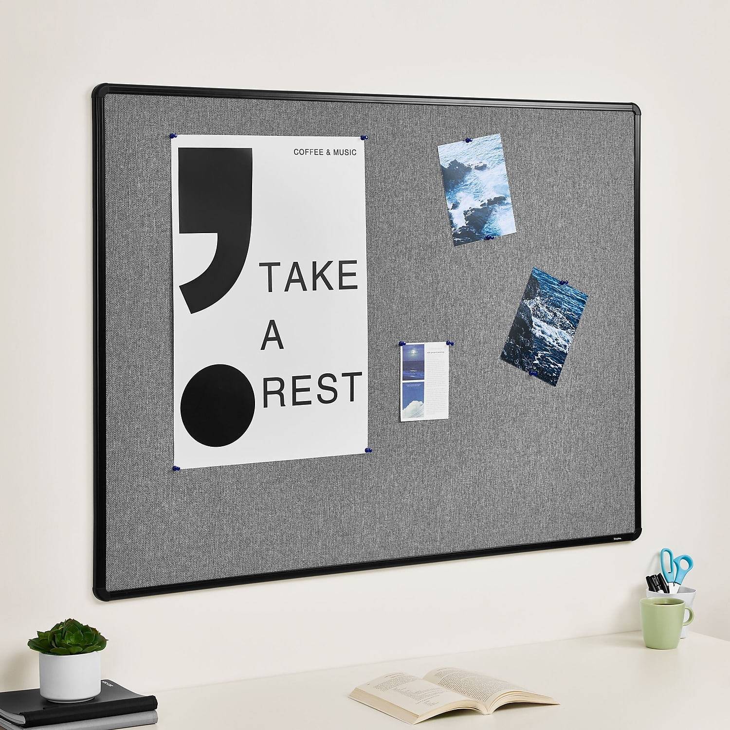 Staples Fabric Bulletin Board Black Frame 4' x 3' (ST61264) ST61264-CC
