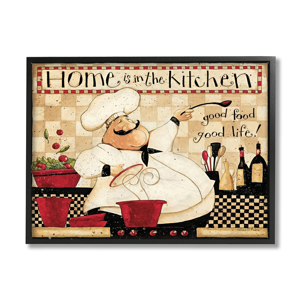 Stupell Industries Home is the Kitchen Phrase Charming Vintage Chef Black Framed by Dan DiPaolo