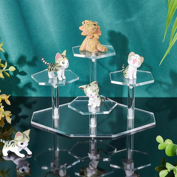 Jewelry Display Risers 4-Tier Acrylic Display Shelf Tiered Perfume Organizer Conutertop Desktop Holder Clear Cupcake Stand for Figures Dessert Cosmetics Products Organization