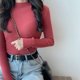 thumbnail image 1 of Camiseta De Cuello En V De Moda Para Mujer Blusa De Color Sólido Camisas De Suéter De Punto Delgado De Manga Largapangjing, 1 of 4