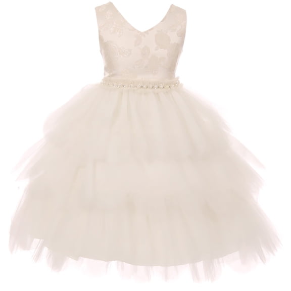 Toddler Girl Elegant Luxury V Neck Brocade Pageant Party Flower Girl Dress USA Ivory 2 KD 412 BNY Corner