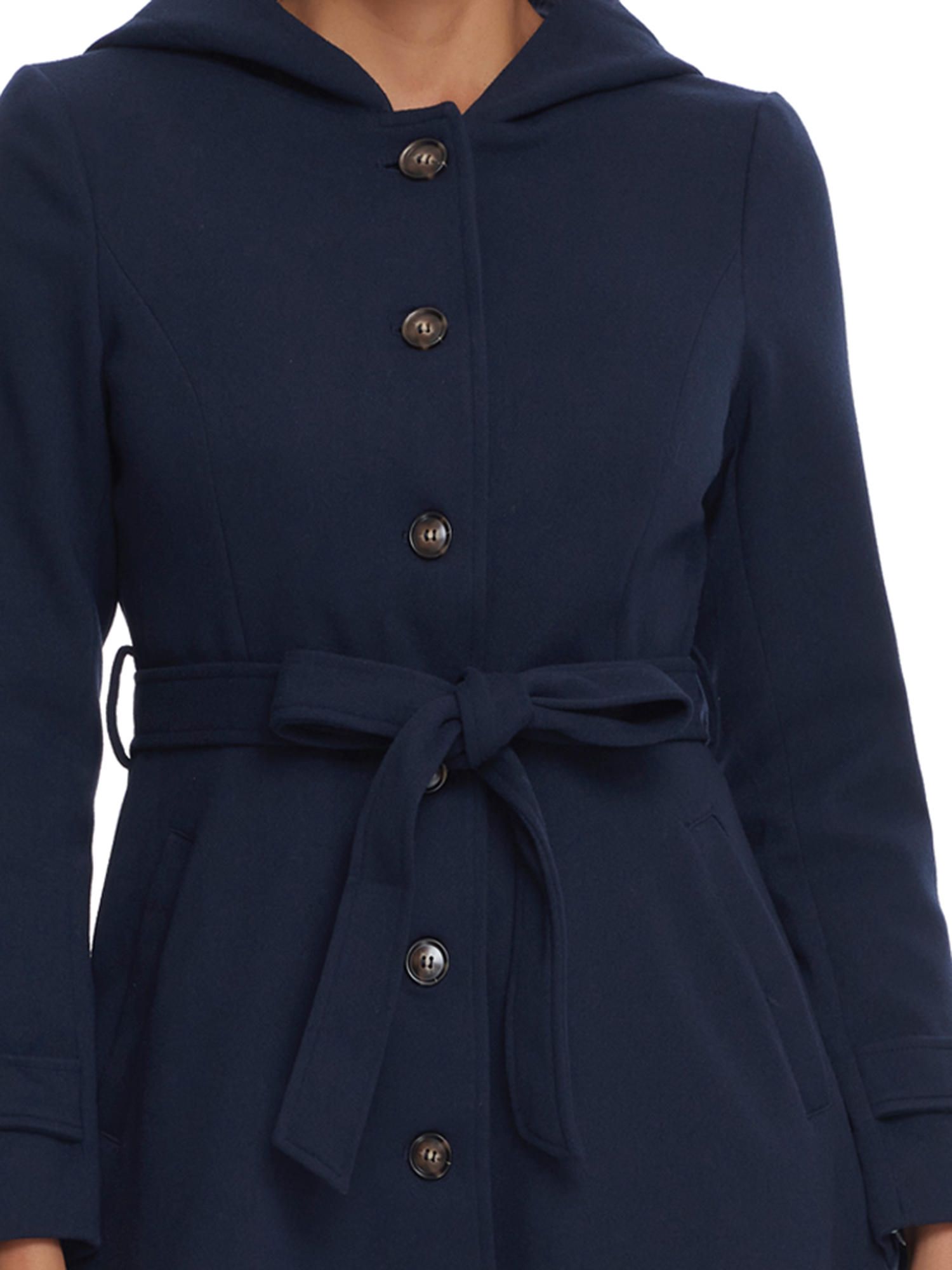 DARING DIVA Women's Single Breasted Belted Outerwear Coat with Pockets Dark Blue S
