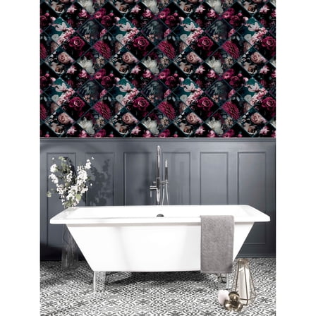 Floral Collage Plum and Teal Vinyl Wallpaper - 20.8 in. W x 33ft L - Double Roll