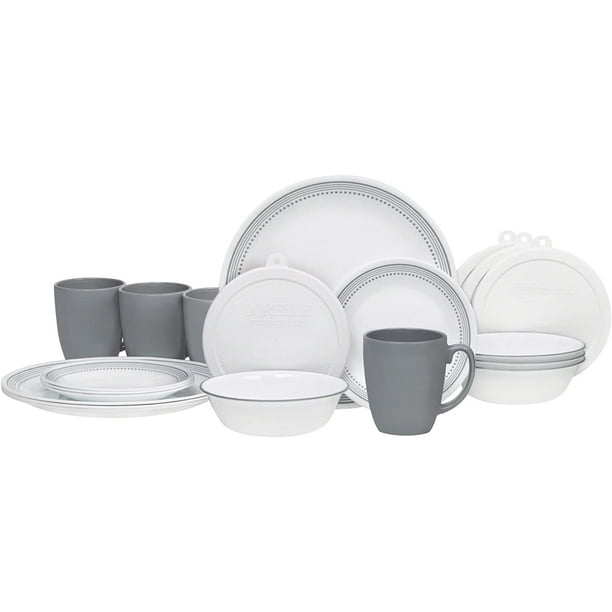 Corelle Mystic Gray 20piece Dinnerware Set, Set with Storage Lids