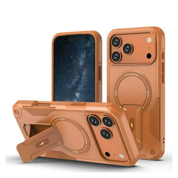 Decase Magnetic Case for iPhone 17 Pro,Hard Hard PC TPU Dual-Layer Hybrid Case with Stand, Compatible with Mag-Safe,Built in Kickstand, Military Grade Drop Protection Shockproof Case,Orange