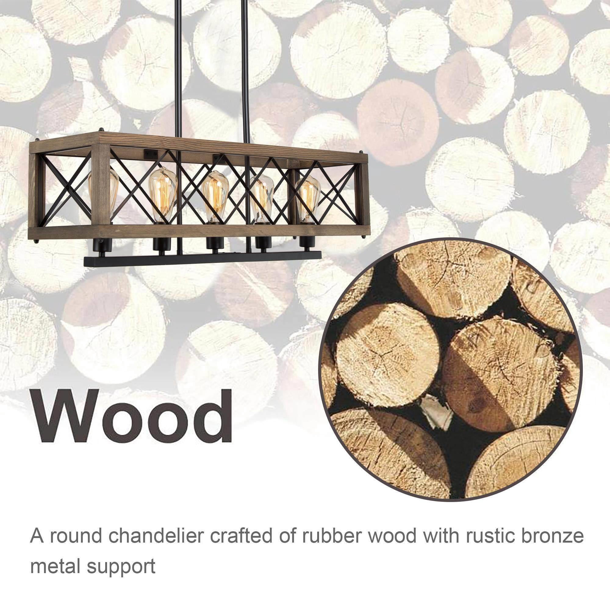 LNC 5-Light Wood Modern Farmhouse Chandelier for Kitchen Island or Dining Room