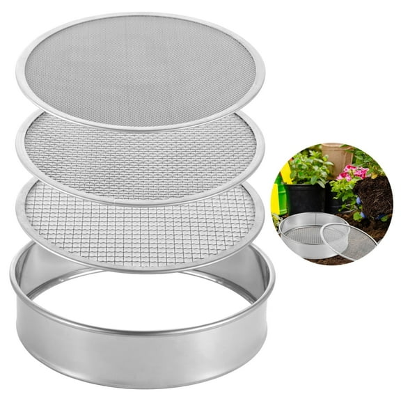 3-Size Soil Sifter Set - Stainless Steel Garden Riddle Sieve with Interchangeable Mesh Screens (0.04"/0.12"/0.2")