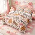 thumbnail image 3 of meiyoeat Floral Cat Pattern Bed Spread Queen,Pink Rustic Flower Queen Coverlet Set,3 Pieces,1 Quilt and 2 Pillowcases, 3 of 7