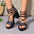 thumbnail image 2 of Rokment Chunky Block High Heels Strappy Sandals for Women 2026 Summer Fashion Casual Leather Fish Mouth Open Toe Platform Ankle Strap Dressy Sandals with Back Zipper Black Size 7, 2 of 7