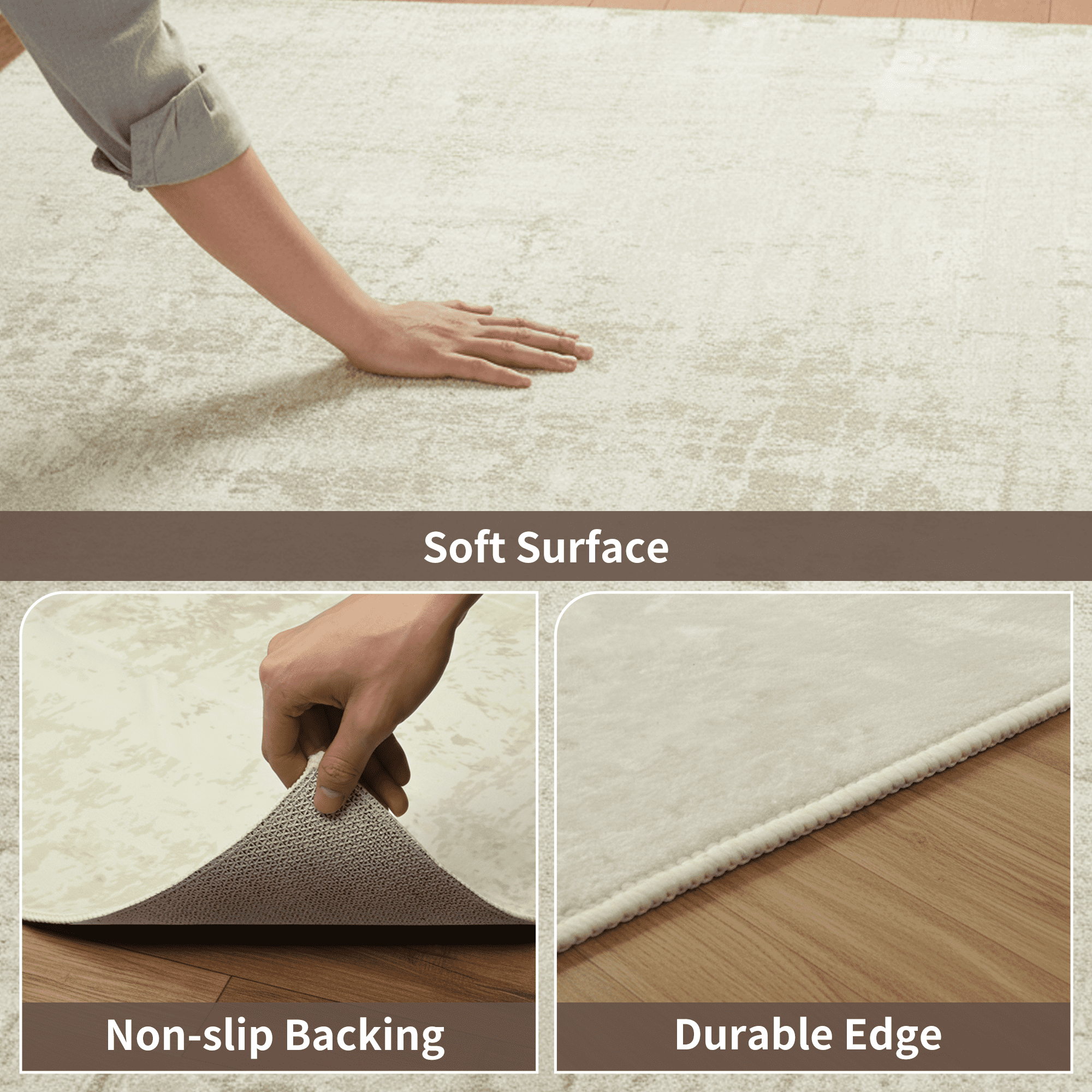 WANLISELL 5 x 7ft Area Rugs, Non-Slip Modern Washable Rug, Abstract Soft for Living Room Entryway Bedroom Nursery, Beige