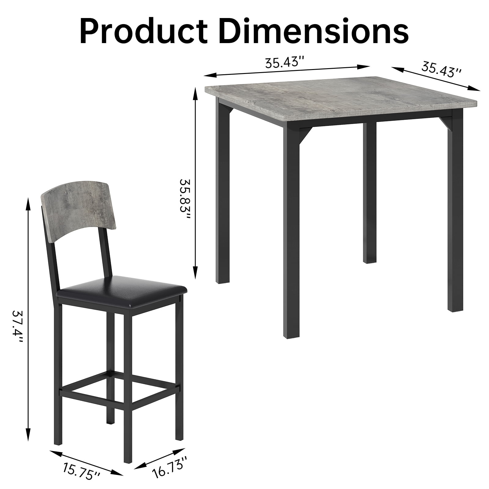 Baxluxe Dining Table Set for 4, Solid Wood Desktop Kitchen Table with 4 Upholstered Dining Chairs, Modern Dining Room Table Sets for Small Space, Apartment, Gray