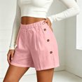thumbnail image 6 of Women's Soft Stretch Linen-Like Elastic Waist Double Pockets Button-Up Shorts, Lightweight Casual Mid Waist with Tummy Control, Comfy Summer Pull On Bottoms for Beach Day City, 6 of 8