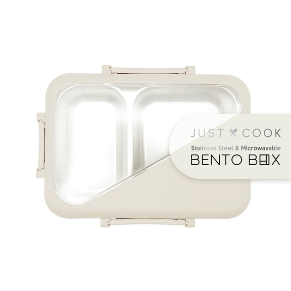 Just Cook 2 Section Microwave Safe Stainless Steel Bento Box 900 ml - Coconut Milk
