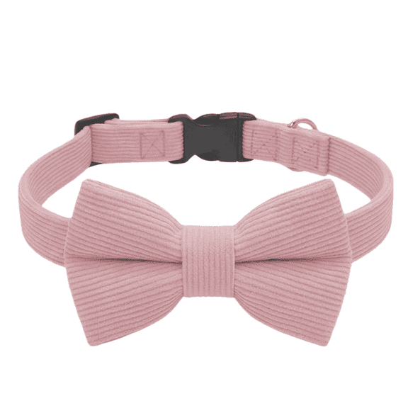 Dog Collar with Bow Tie Corduroy,Soft,Breathable&Adjustable Quick Release Plastic Buckle Dog Collars for Medium Dogs Pets (Pink, M)
