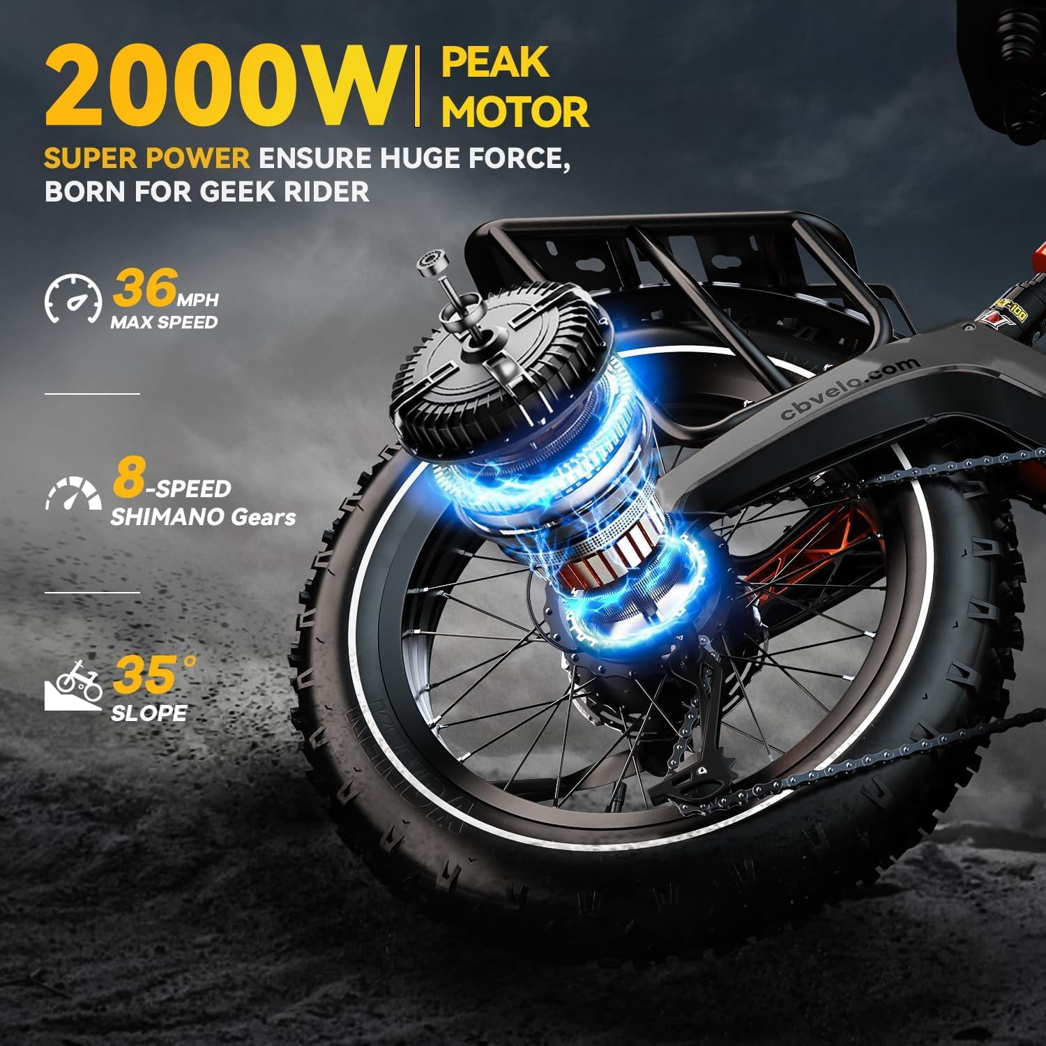 20" Fat Tires Folding Ebike for Adults, 2000W Peak Motor 8-Speed E-Mountain Bike, 48V 40Ah Bulit-in Battery Dirt Sand