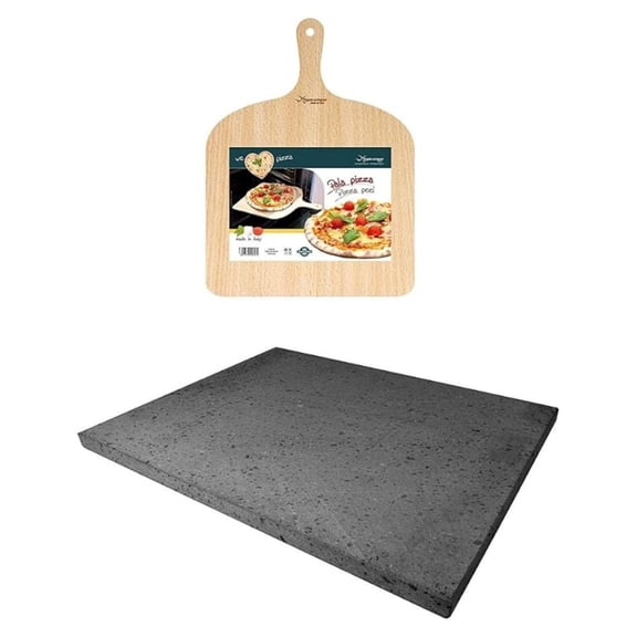 Pizza Set with Cooking Stone and Pizza Peel, Silver