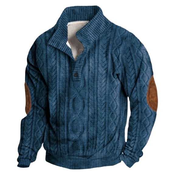 KHONTS Oversized Sweatshirt for Men Long Sleeve Neck Button up Fashion Pullover Tops Casual Fall Winter Warm Polo Shirts Navy XL