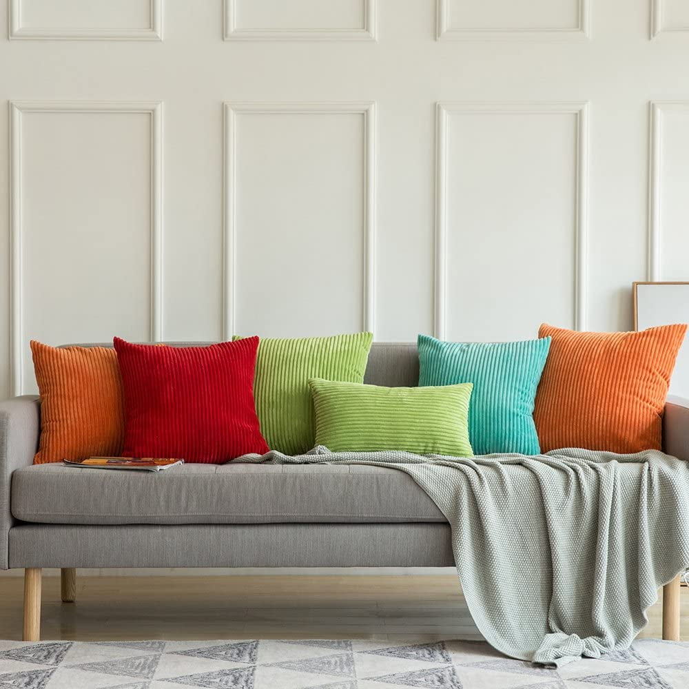 Orange Corduroy Soft Soild Fall Throw Pillow Covers Rust Autumn Square Cozy Soft Solid Decorative Cushion Cases Home Decor for Couch Sofa Bedroom Car 45*45CM