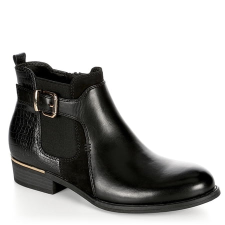 XAPPEAL Womens Faux Leather Croc Print Ankle Boot Shoes, Black, US 6