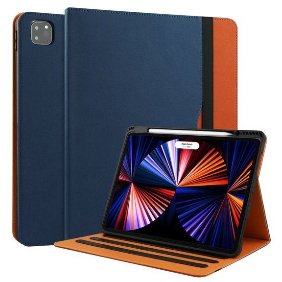 iPad Pro 11 Inch 4th/3rd/2nd/1st Generation Case (2022/2021/2020/2018) w/Pencil Holder, Folio Stand Protective Cover with Auto Sleep/Wake & Multiple Viewing Angles for iPad Pro 11-inc, Navy Blue/Brown