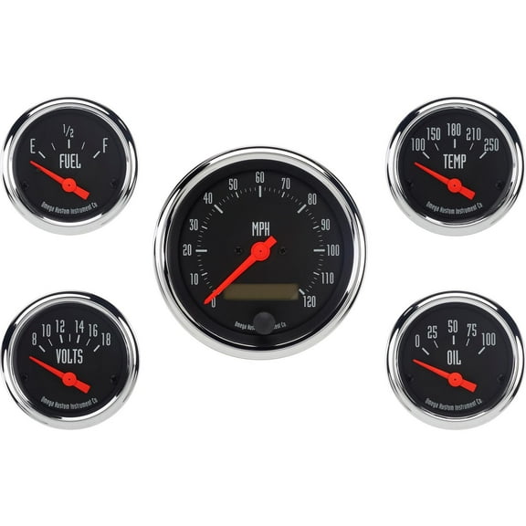 Omega Kustom 5-Gauge Set, Electric Speedometer, Black Top