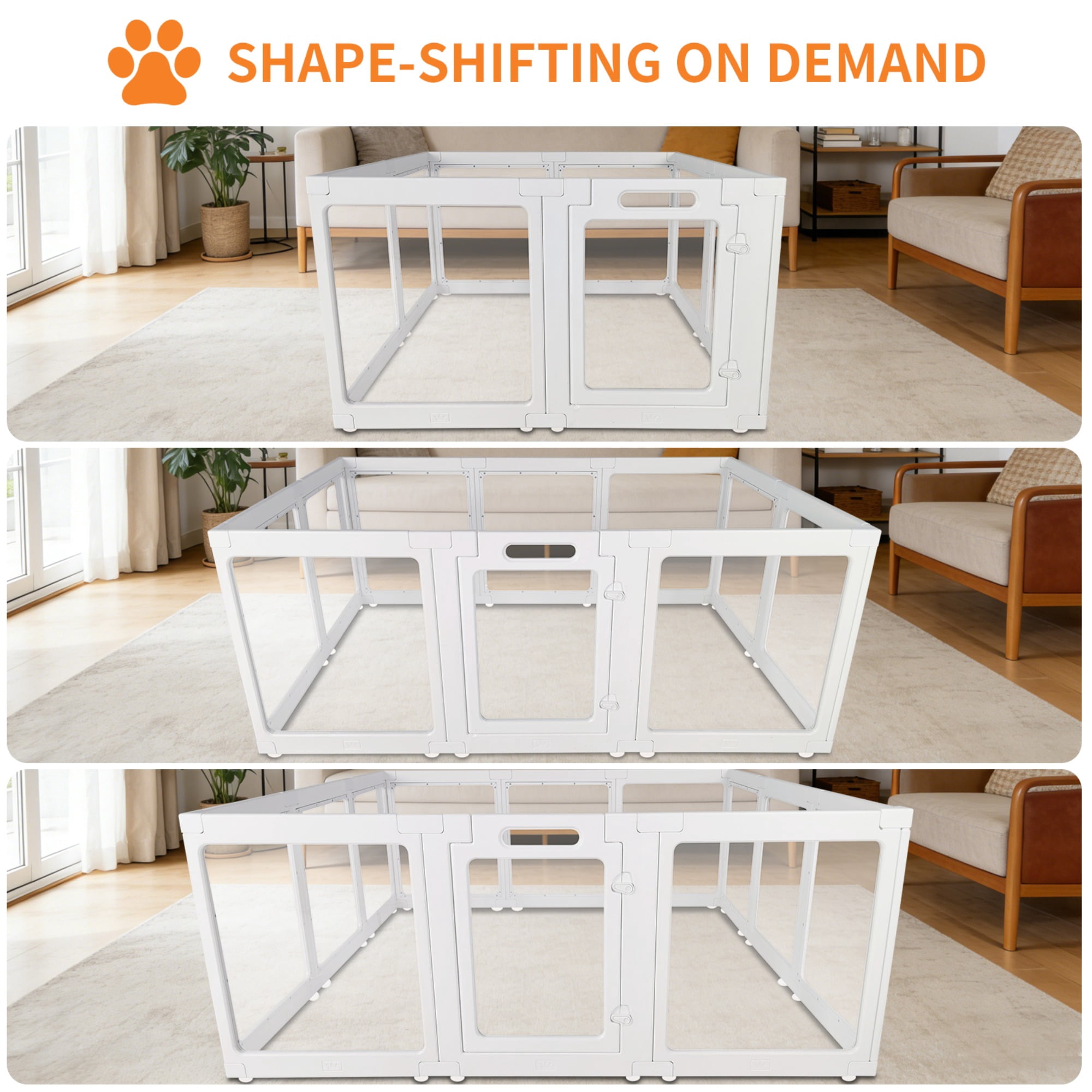 JXXRZ Clear Acrylic Dog Playpen Indoor, 8 Panel Transparent Puppy Pen, No Metal Bars, Easy Setup Pet Fence