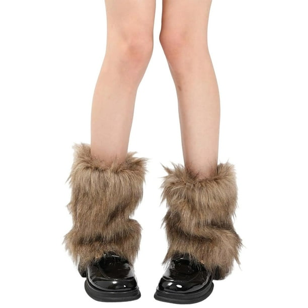 Botas para Mujeres Cabello de Lobo Falso Calentadores de Piernas 31cm Marrón Acrílico Suave Bota Fuzzy Cubiertas Botas de Invierno para Mujeres Accesorios de Traje de Fiesta de Navidad