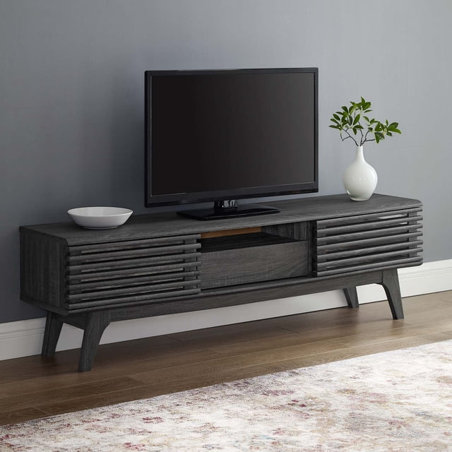 Modway Meuble TV Profil Bas 59 Pouces Style Mid-Century Modern en Charbon