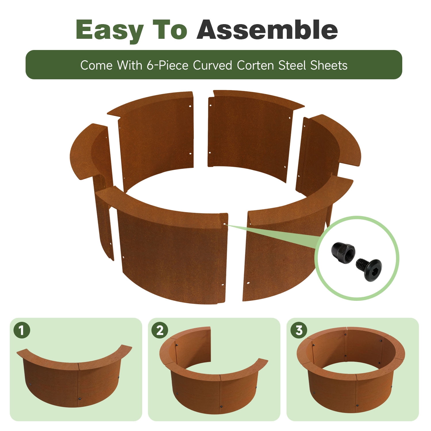 Fire Pit Ring Liner for Outdoor DIY Campfire Wood Burning Fire Pit Ring 3mm Thick Heavy Duty Solid In-Ground Metal Smokeless Firepit Rim Insert for Bonfire Patio Backyard Easy Assembly, Rusty 24"