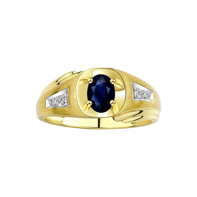 RYLOS Men's Rings Yellow Gold Plated Silver Rings Classic Designer Style 8X6MM Gemstone & Diamond Ring Sapphire September Birthstone Rings For Men Size 10