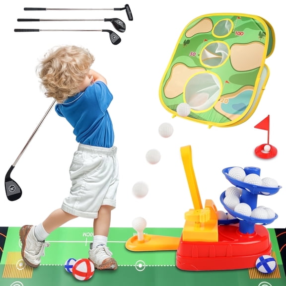 YCFUN Kids Golf Toy Set, Toddler Golf Club Set with Foot Launcher, Outdoor Indoor Golf Sport Toy for Kids Boys Girls Age 3 4 5 6  Years Old