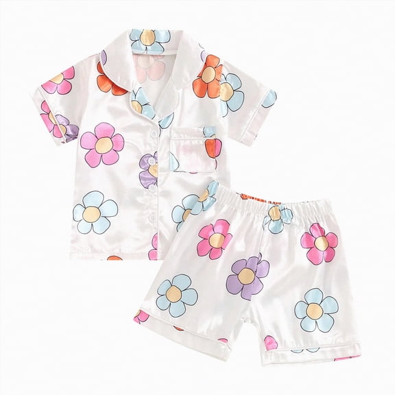 Kogui Toddler Summer Pajamas Girl Toddler Girls Boys Summer Pajamas Set Kids Short Sleeve Button Down Sleepwear 4T 5T (White,4-5 Years)