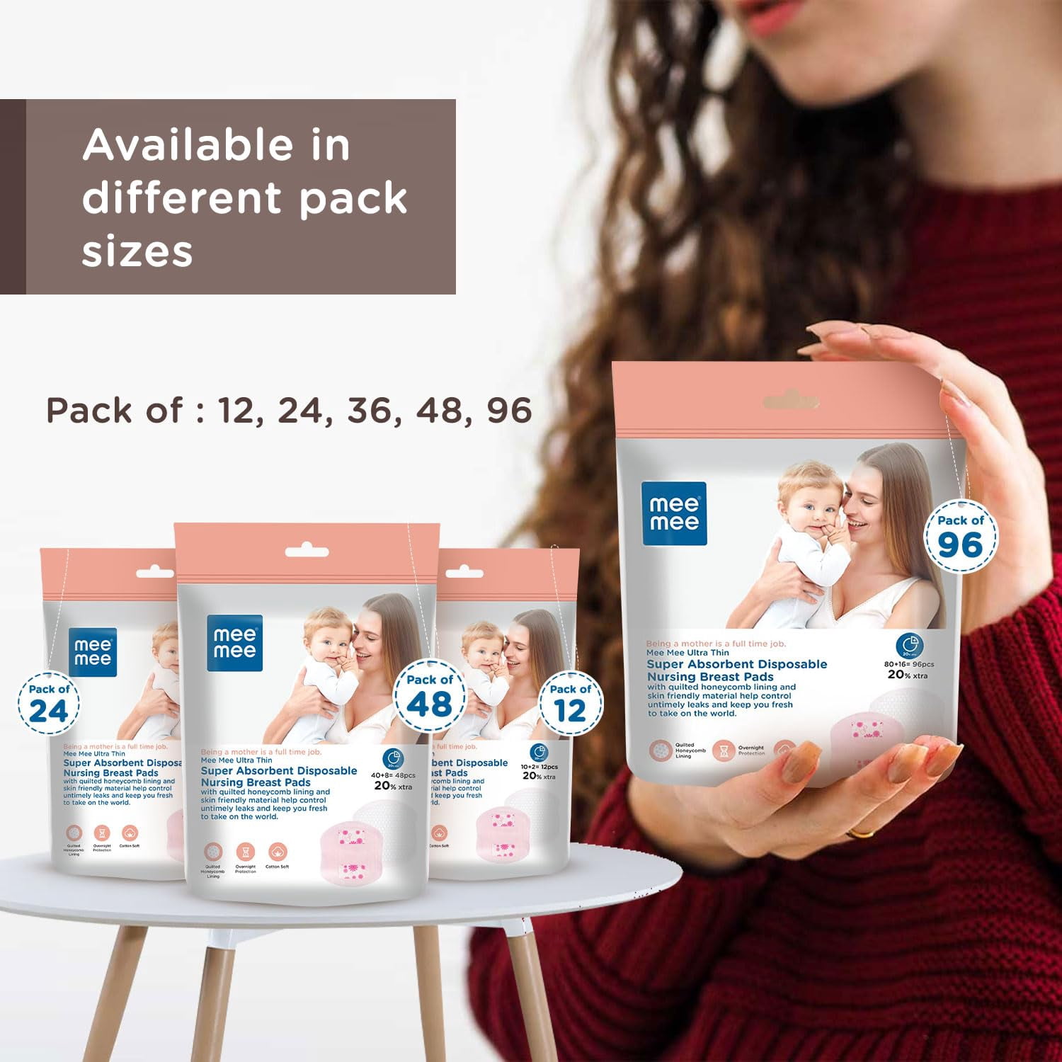 Mee Mee Disposable Nursing Breast Pads 48 Pcs | Ultra Thin Honeycomb Nursing Breast Pads with Leak Guard | Super Absorbent, Soft Cotton Maternity Pads | Compact & Discreet