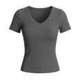 thumbnail image 6 of Summer Tops for Women T Shirt Women's V Neck Short Sleeve Tops T Shirt Elegant Basic Ribbed Tee Shirts Slim Fit Plain Tops on Sale, 6 of 6