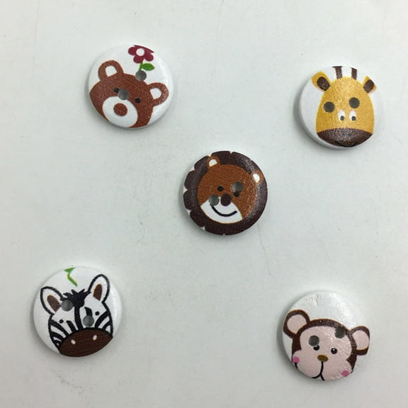 Animal Printed Buttons Candy Color Round Mixed Decoration Printing Bamboo 50 Pcs