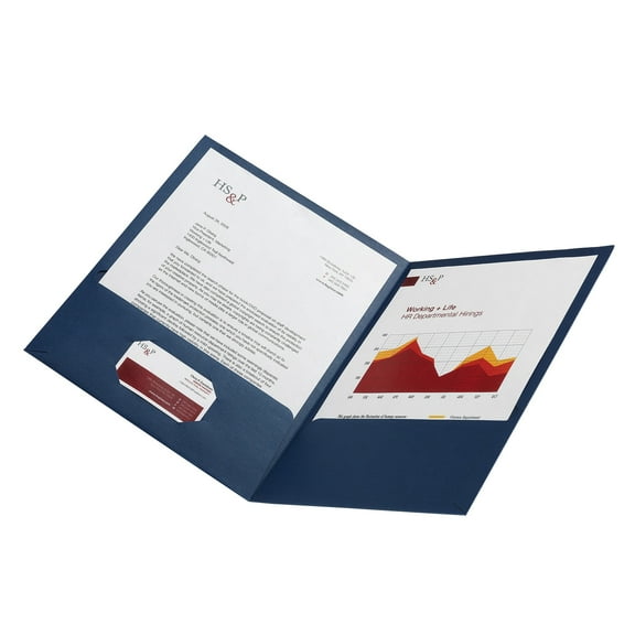 Office Depot® Brand Linen Twin-Pocket Portfolio, Letter Size, Navy, Pack Of 5